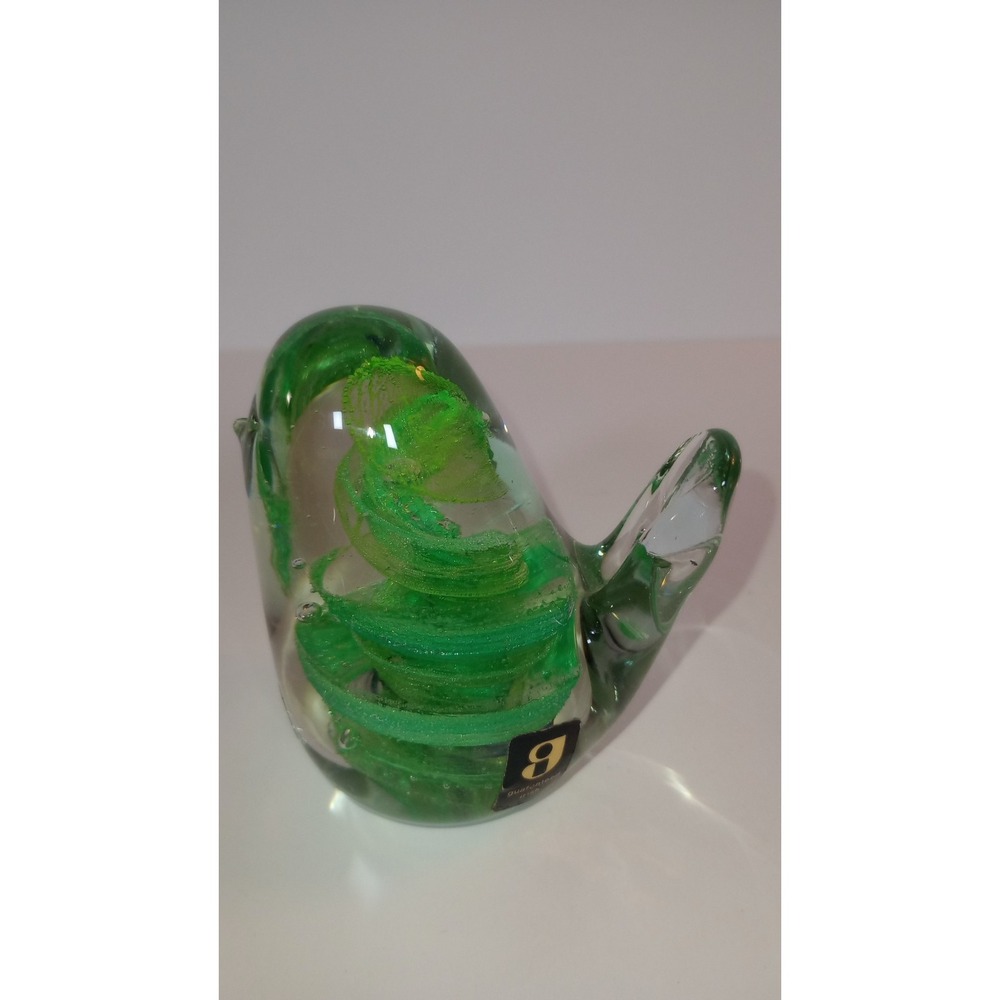 Ireland Kerry Glass Green-Swirl Bird Figure/Paperweight Hand Blown IRISH MADE